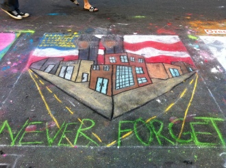 chalk art of Twin Towers in New York