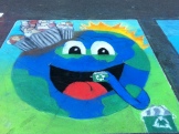 chalk art of happy earth enjoying recycling